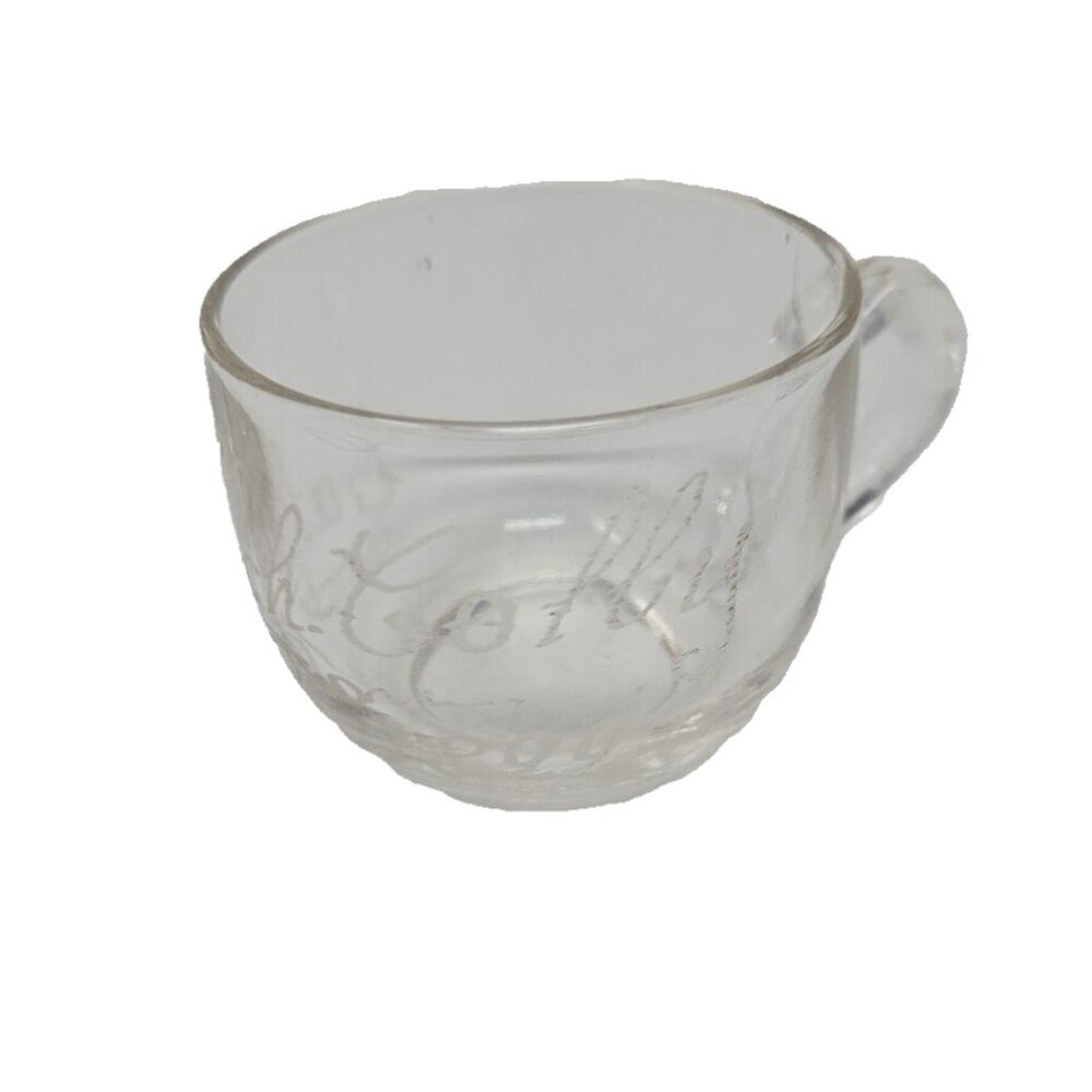 Antique 1899 Etched Calloch Colby Souvenir Clear Glass Punch Cup Wavy Bubbles